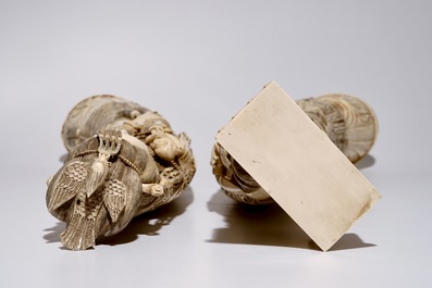 A pair of very large Chinese ivory figures of an emperor and his wife, 19th C.